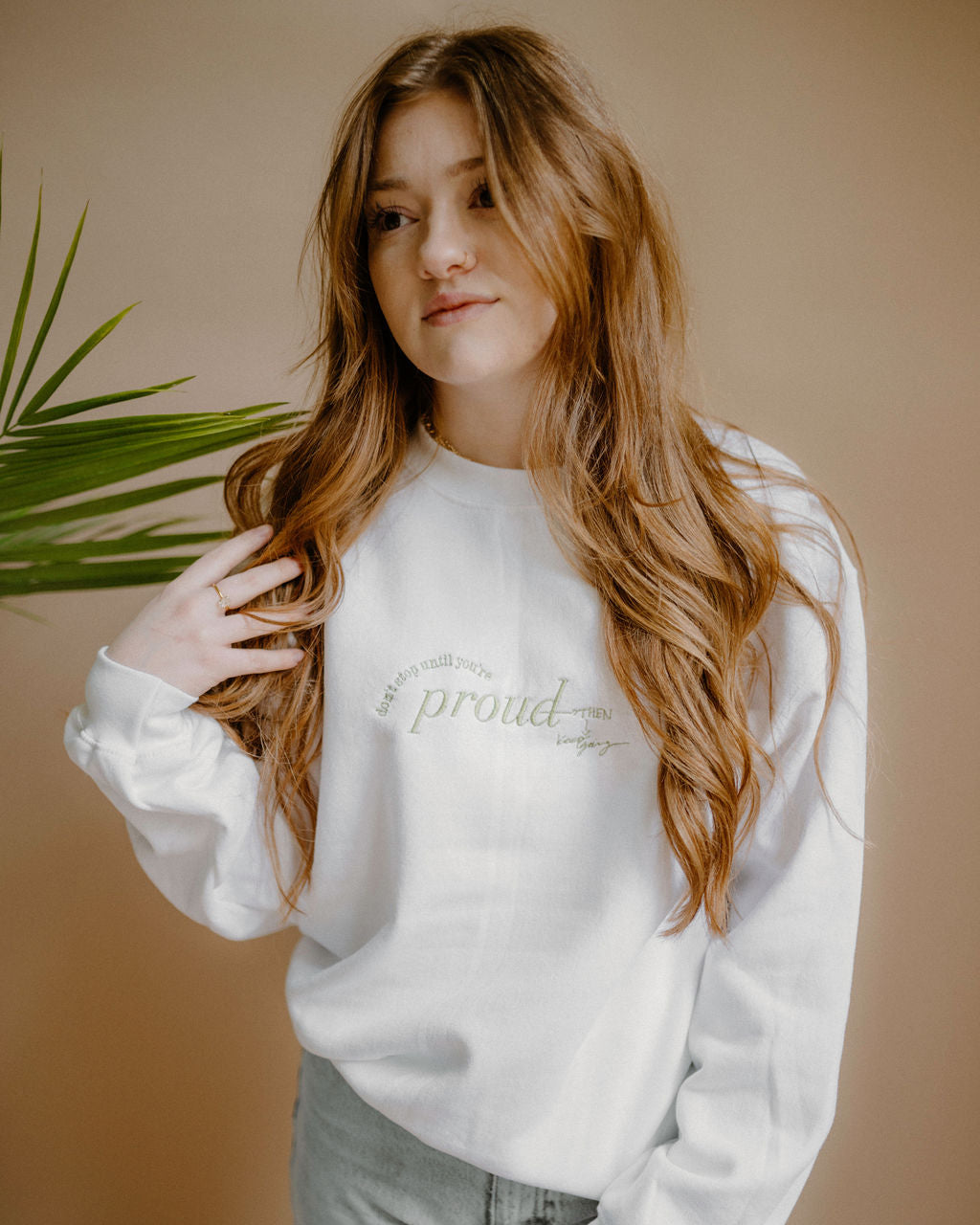 Keep Going embroidered white crew neck