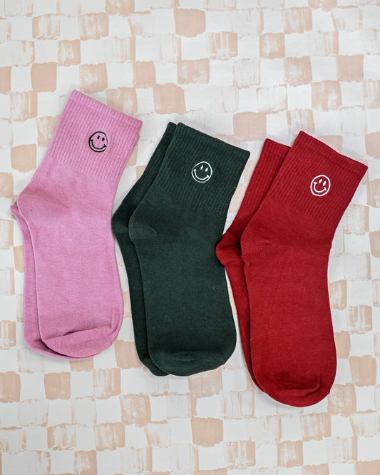 Embroidered Smiley Crew Socks