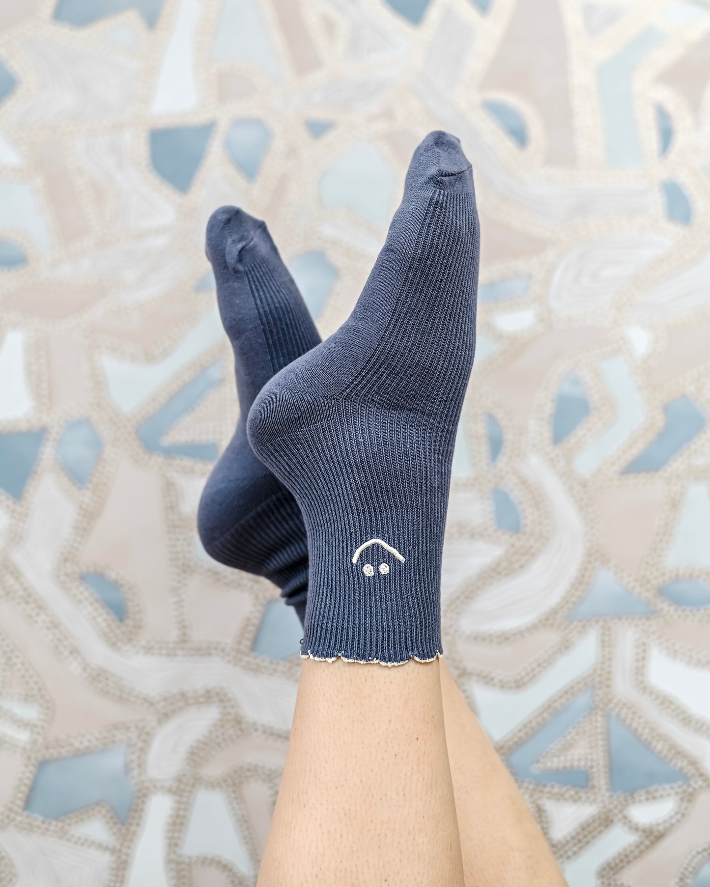 Embroidered Ruffle Smiley Socks