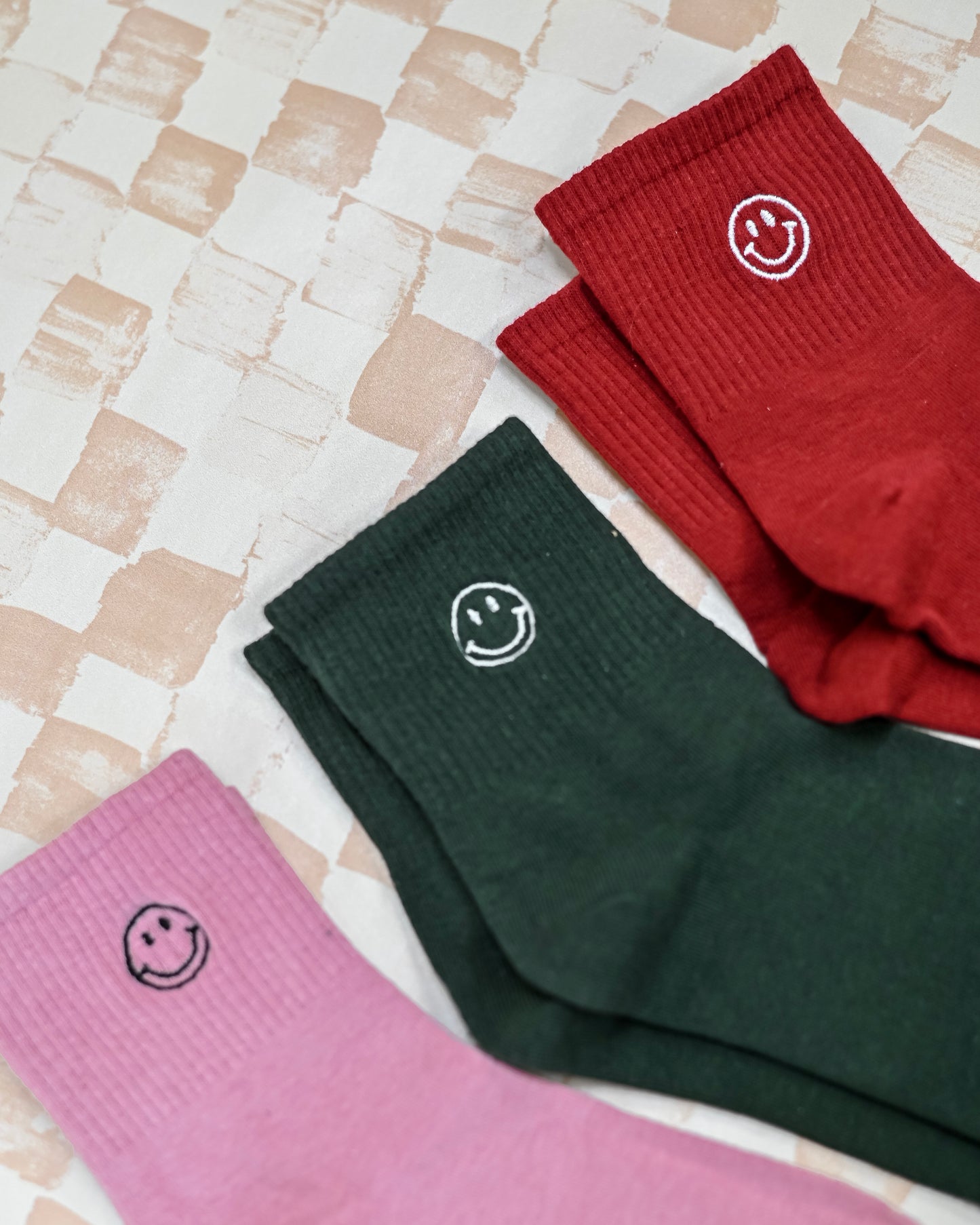 Embroidered Smiley Crew Socks