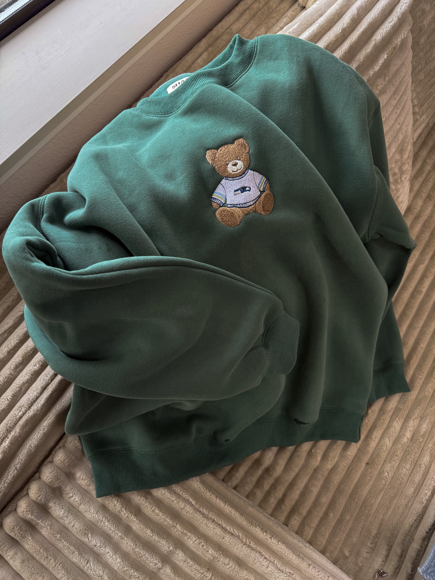 Embroidered Seattle Super Bowl Bear Crewneck