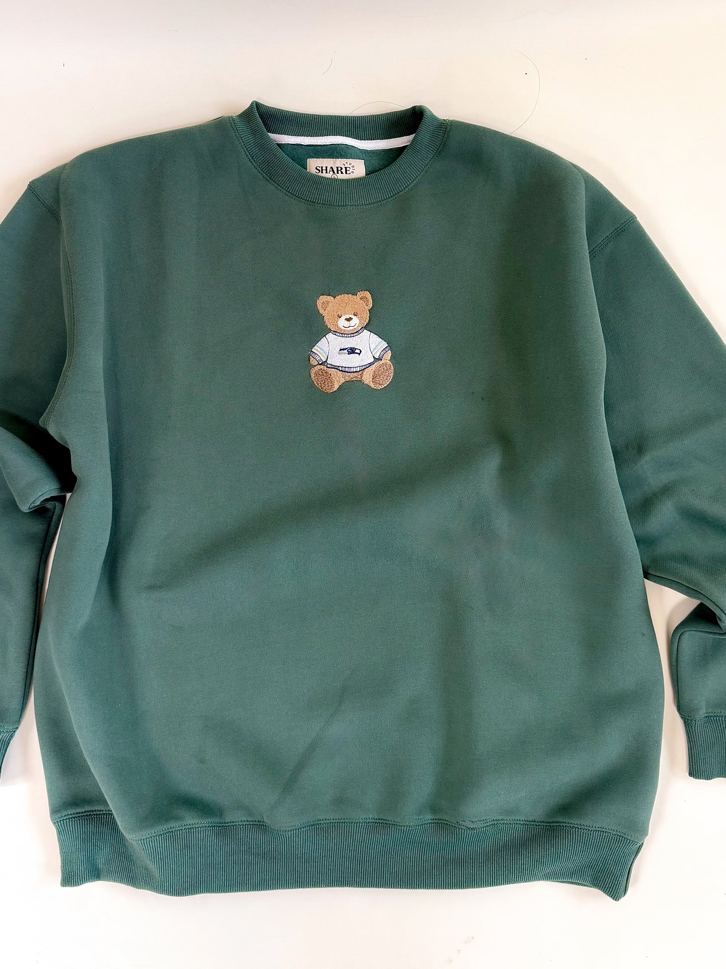 Embroidered Seattle Super Bowl Bear Crewneck