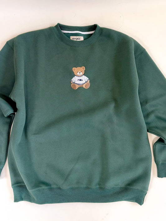 Embroidered Seattle Super Bowl Bear Crewneck