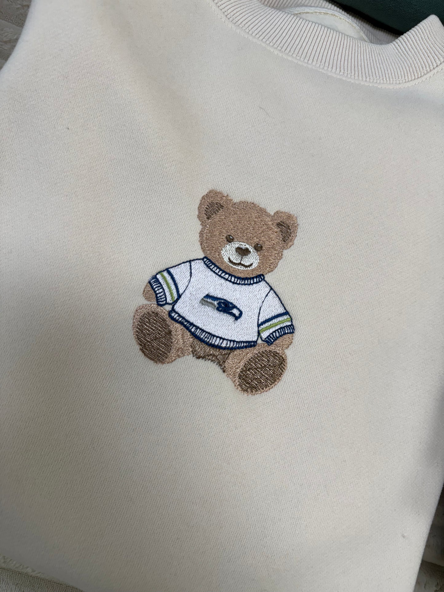 Embroidered Seattle Super Bowl Bear Crewneck