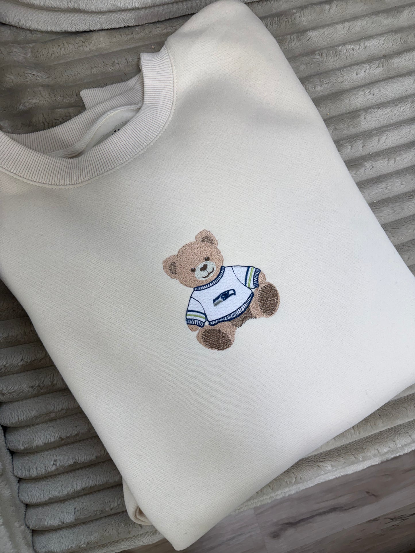 Embroidered Seattle Super Bowl Bear Crewneck