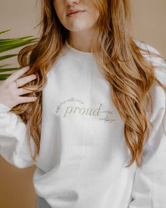 Keep Going embroidered white crew neck