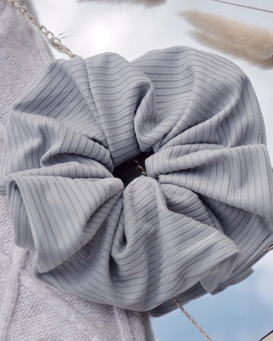 Grey Ribbed Knit Scrunchie
